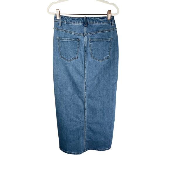 OAT New York Jean Skirt Womens 2/26 Blue Denim Maxi Front Slit Button Fly - Picture 4 of 9